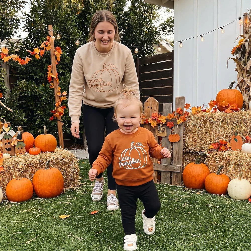 Matching Pumpkin Embroidered Sweatshirt