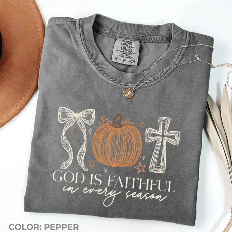 Faithful Pumpkin Cross Fall Tee